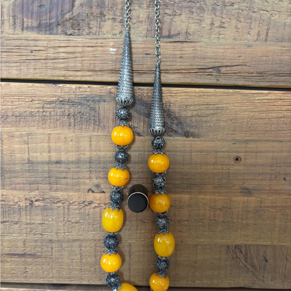 Yellow Beaded Necklace with Silver Accents